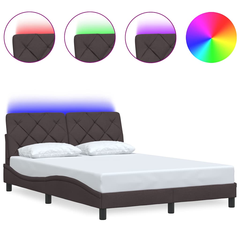 sengeramme med LED uden madras 140x190 cm stof mørkebrun