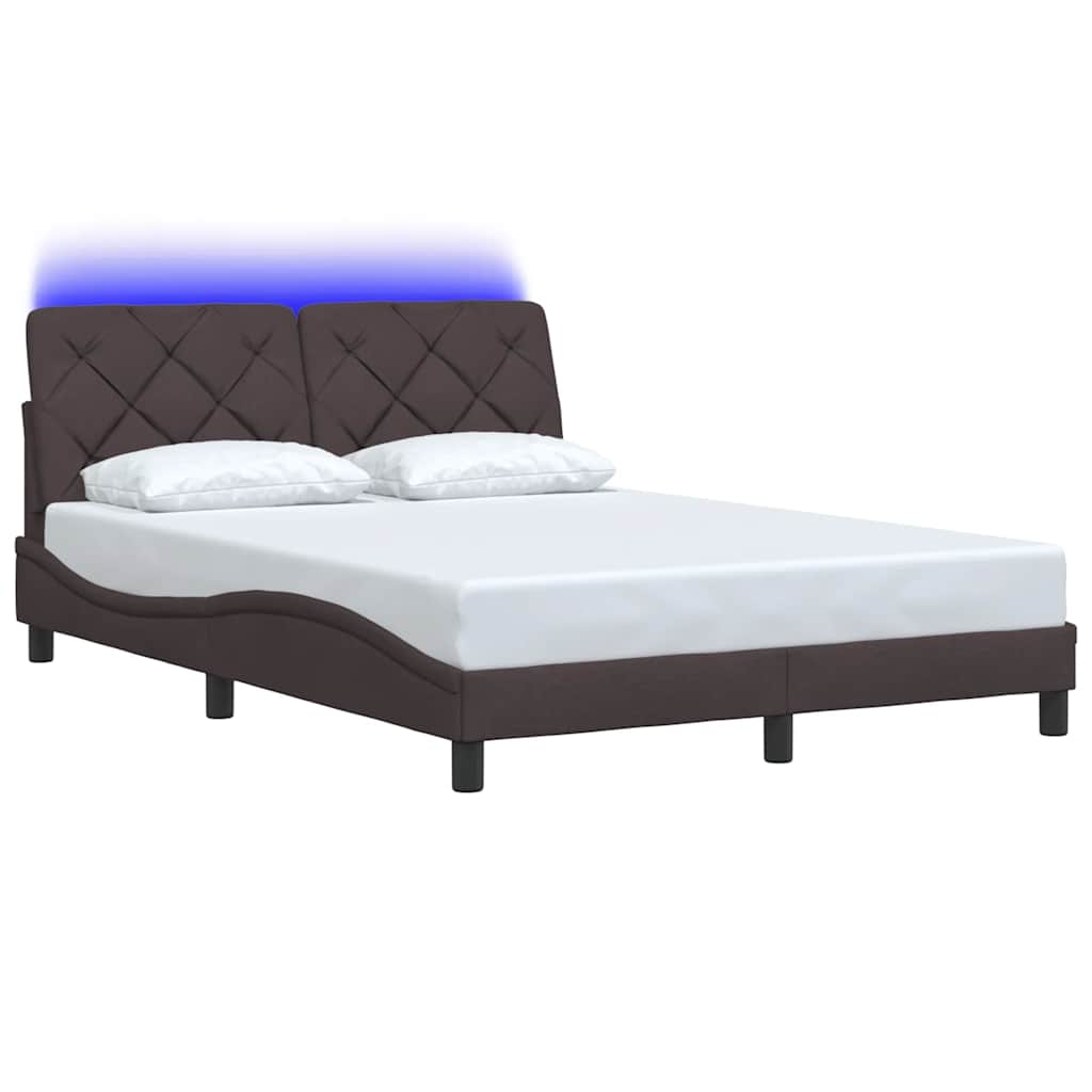 sengeramme med LED uden madras 140x190 cm stof mørkebrun