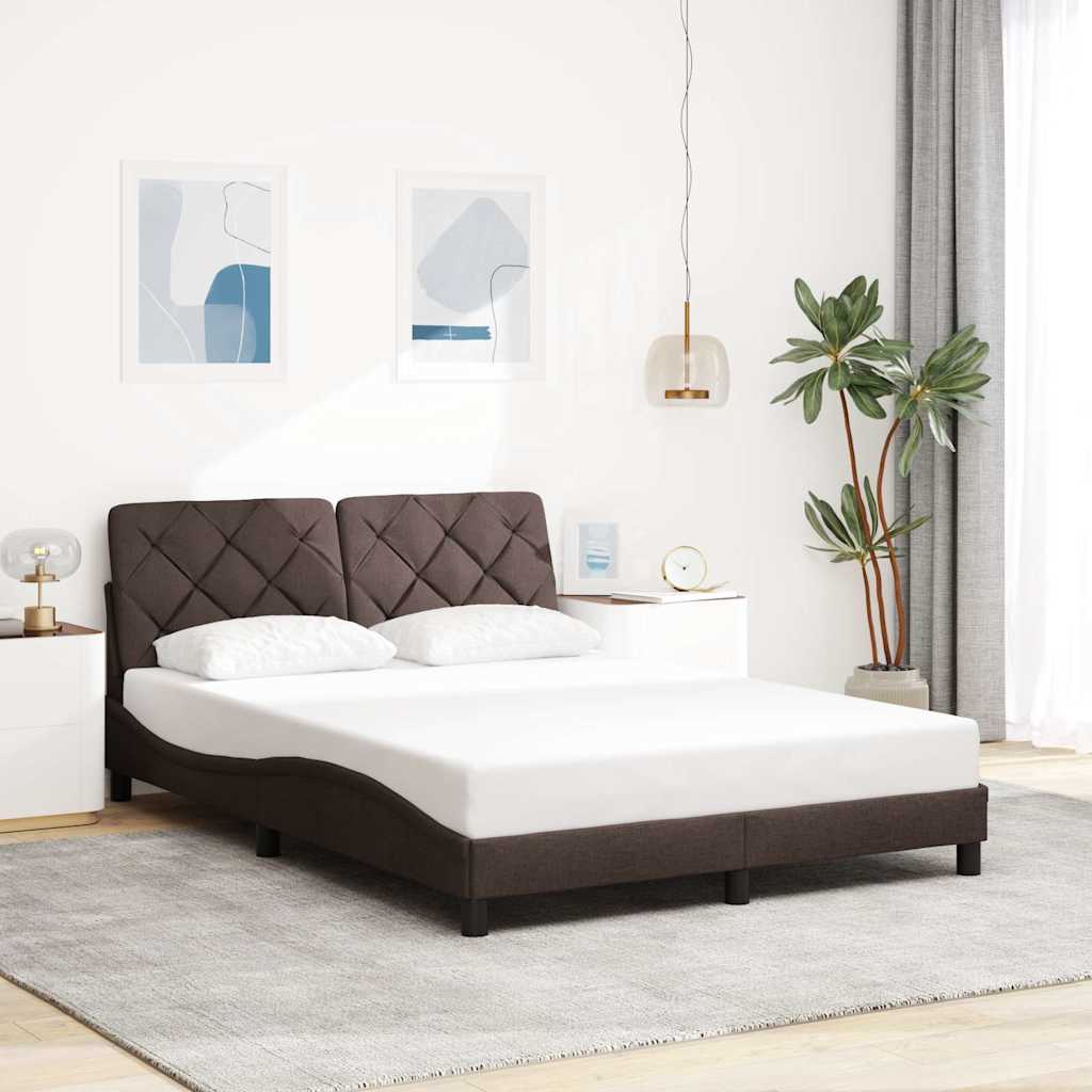 sengeramme med LED uden madras 140x190 cm stof mørkebrun
