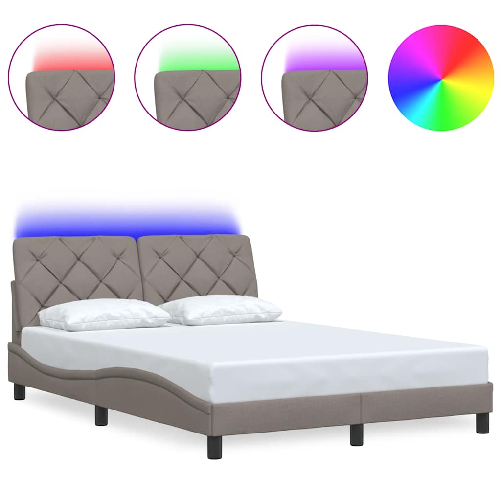 sengeramme med LED uden madras 140x190 cm stof gråbrun
