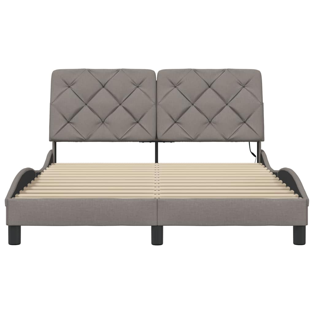 sengeramme med LED uden madras 140x190 cm stof gråbrun