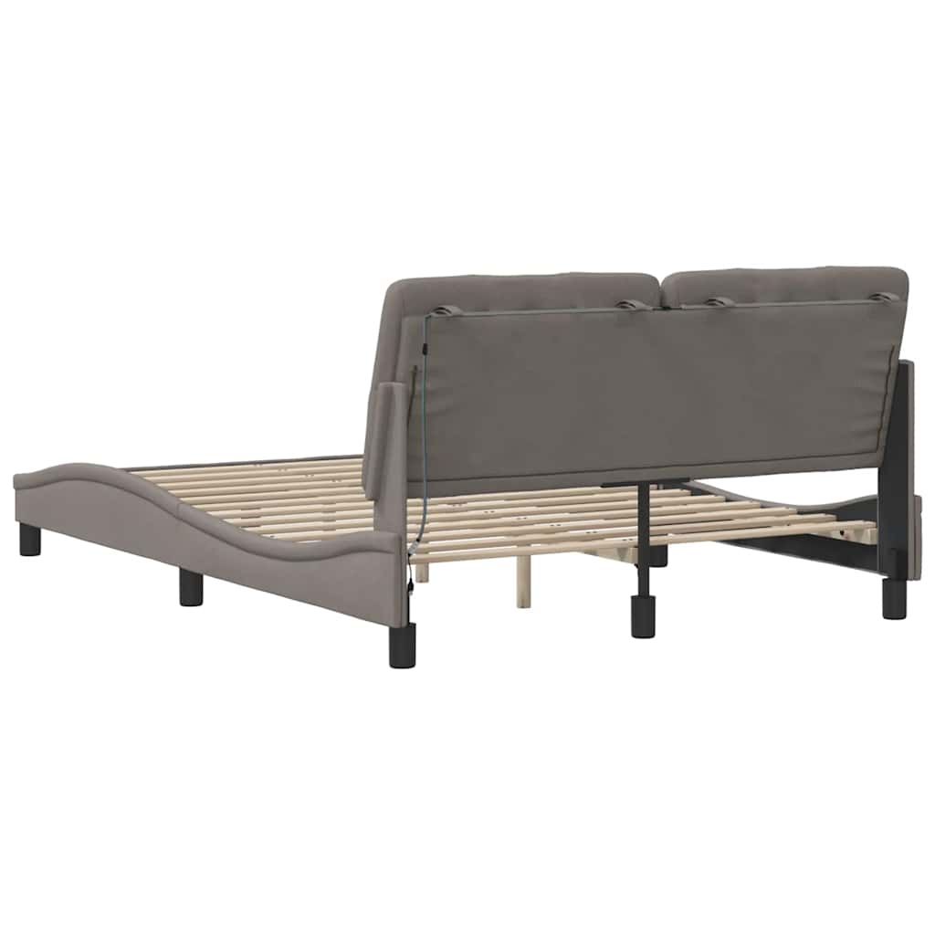 sengeramme med LED uden madras 140x190 cm stof gråbrun
