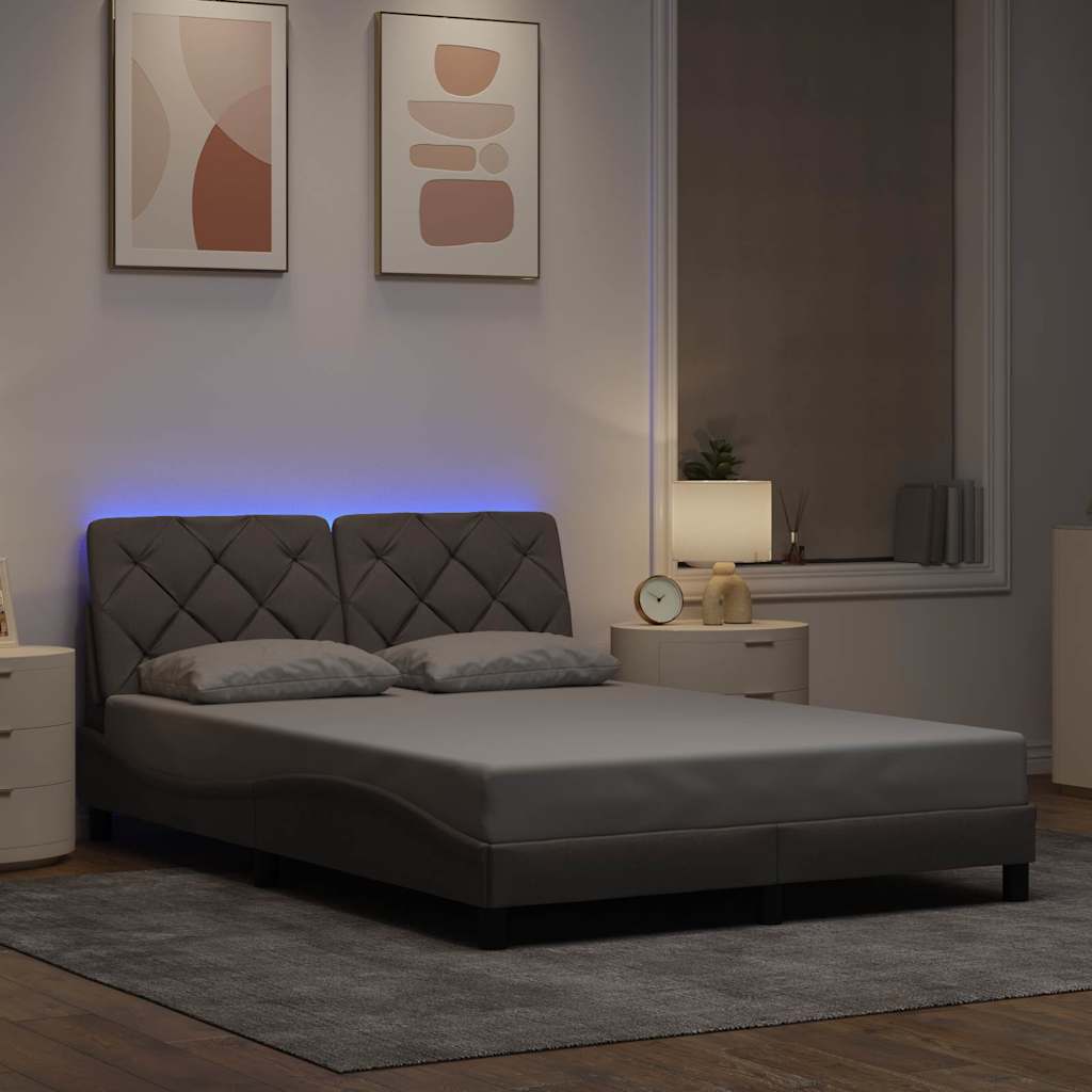 sengeramme med LED uden madras 140x190 cm stof gråbrun