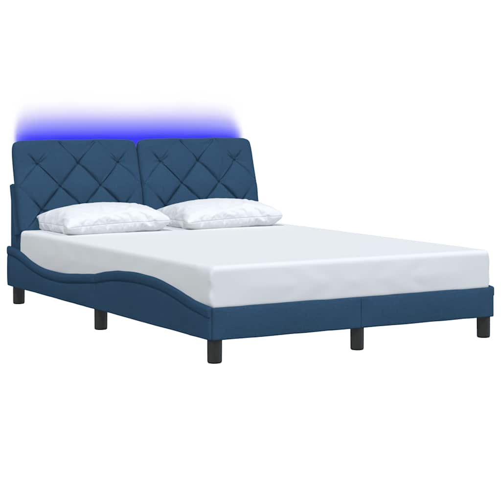 sengeramme med LED uden madras 140x190 cm stof blå