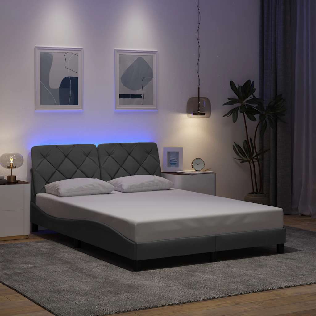 sengeramme med LED uden madras 140x200 cm stof lysegrå