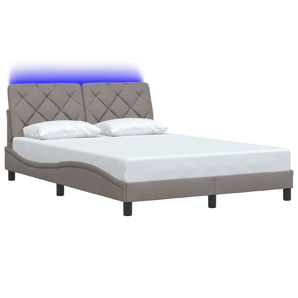 sengeramme med LED uden madras 140x200 cm stof gråbrun