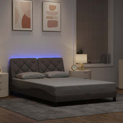 sengeramme med LED uden madras 140x200 cm stof gråbrun
