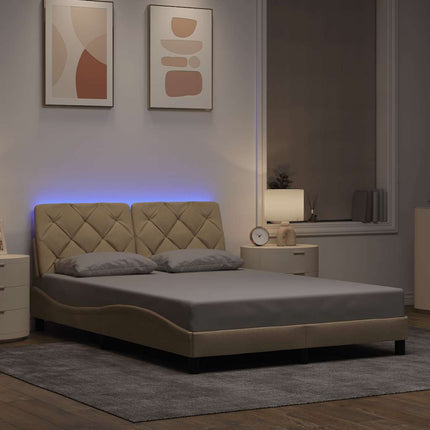 sengeramme med LED uden madras 140x200 cm stof cremefarvet