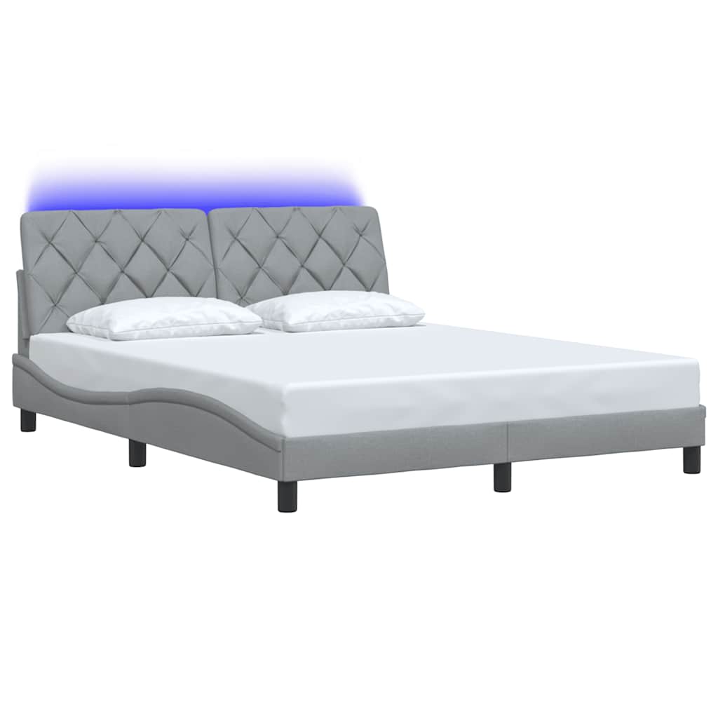 sengeramme med LED uden madras 160x200 cm stof lysegrå