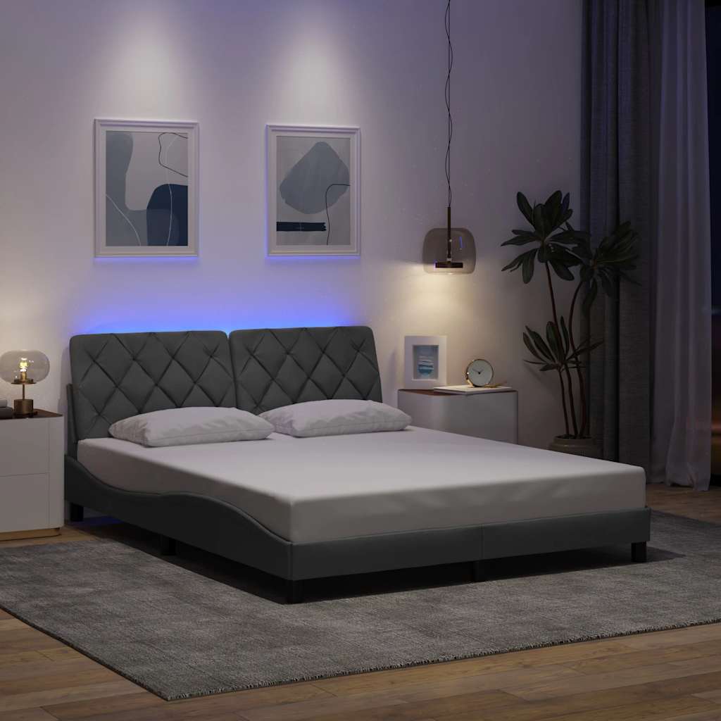 sengeramme med LED uden madras 160x200 cm stof lysegrå
