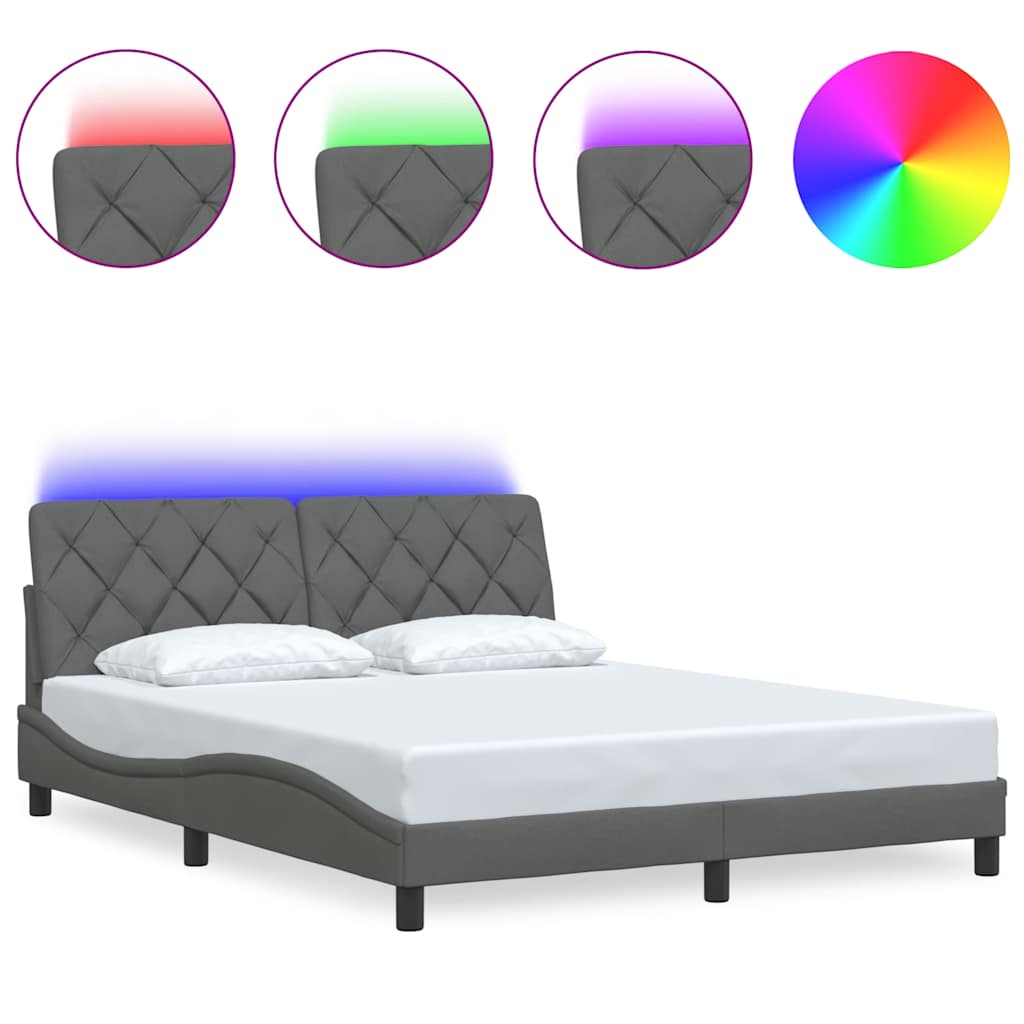 sengeramme med LED uden madras 160x200 cm stof mørkegrå