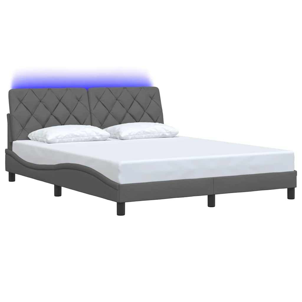 sengeramme med LED uden madras 160x200 cm stof mørkegrå