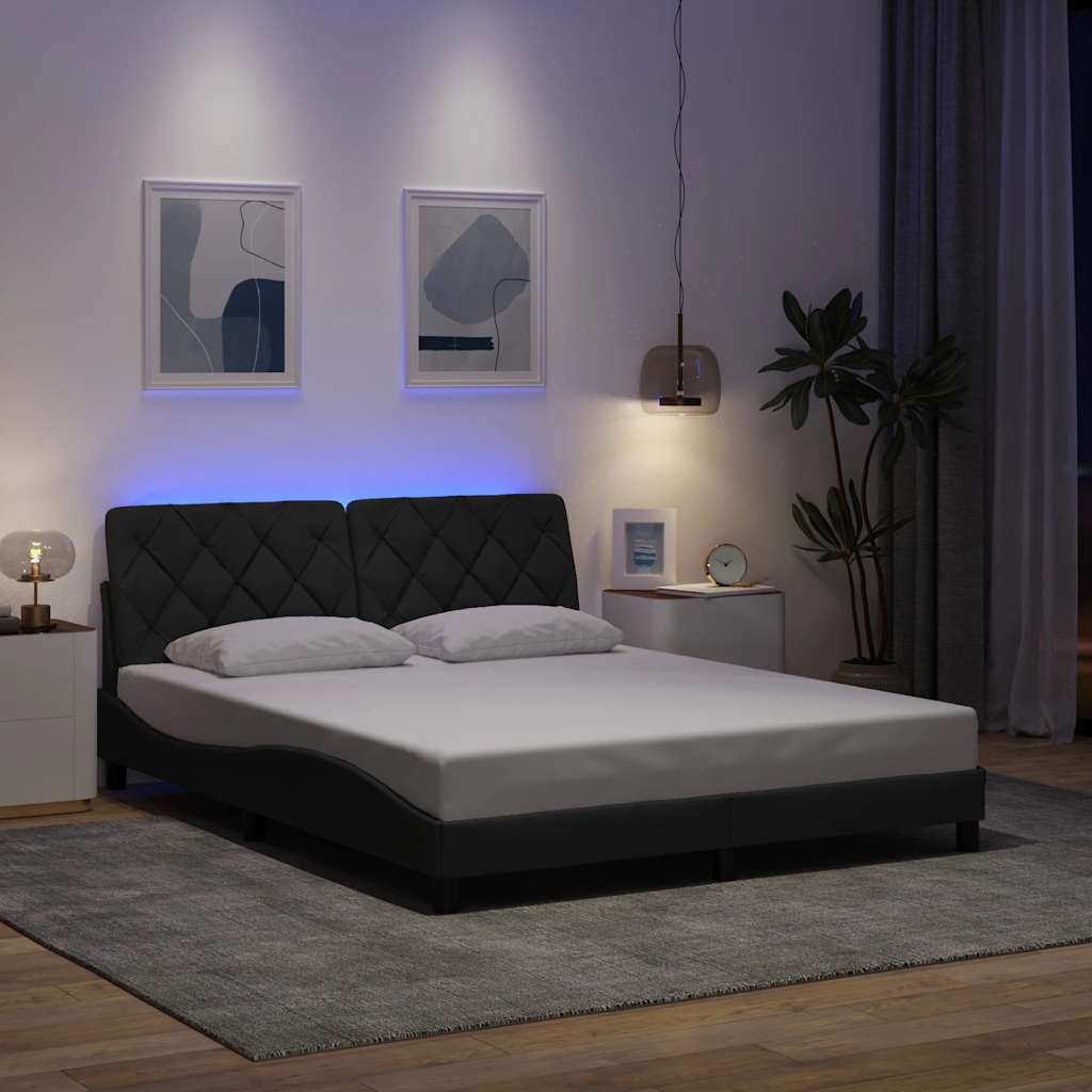 sengeramme med LED uden madras 160x200 cm stof mørkegrå