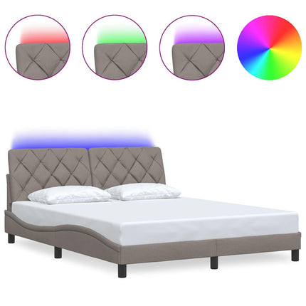 sengeramme med LED uden madras 160x200 cm stof gråbrun