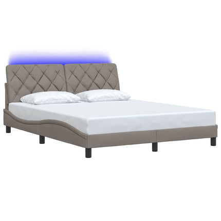 sengeramme med LED uden madras 160x200 cm stof gråbrun