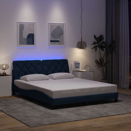 sengeramme med LED uden madras 160x200 cm stof blå