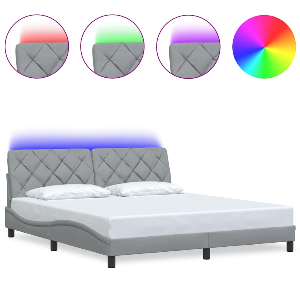 sengeramme med LED uden madras 180x200 cm stof grå