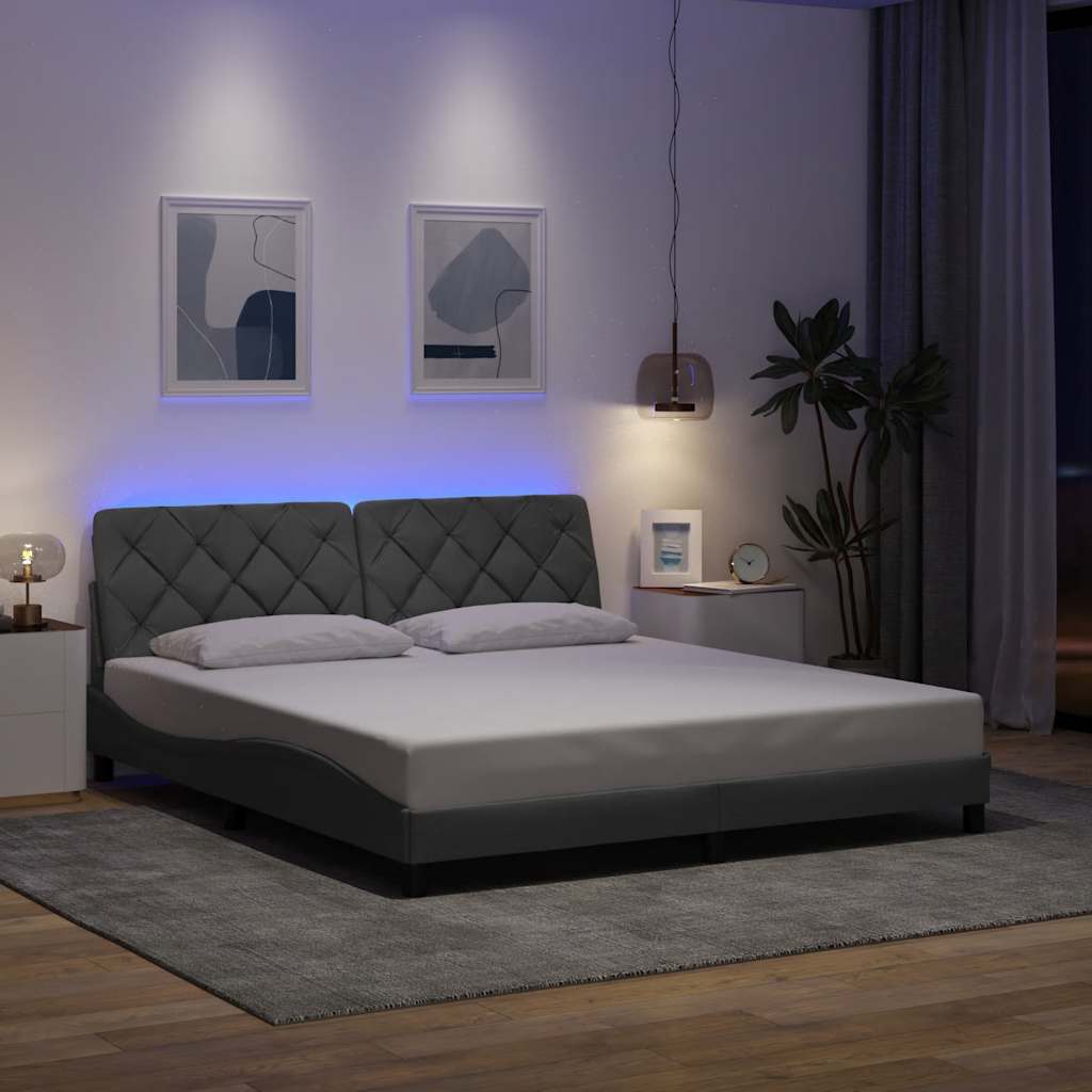 sengeramme med LED uden madras 180x200 cm stof grå