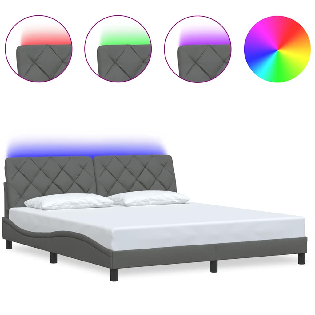 sengeramme med LED uden madras 180x200 cm stof mørkegrå