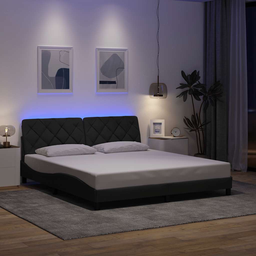 sengeramme med LED uden madras 180x200 cm stof mørkegrå