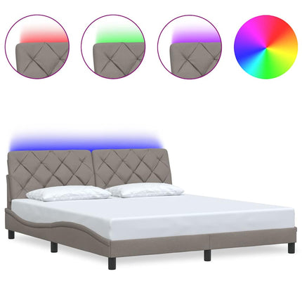 sengeramme med LED uden madras 180x200 cm stof gråbrun
