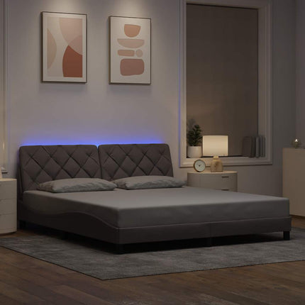 sengeramme med LED uden madras 180x200 cm stof gråbrun