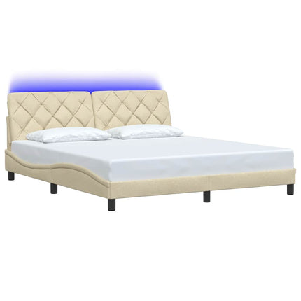 sengeramme med LED uden madras 180x200 cm stof cremefarvet