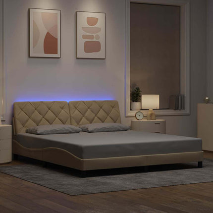 sengeramme med LED uden madras 180x200 cm stof cremefarvet