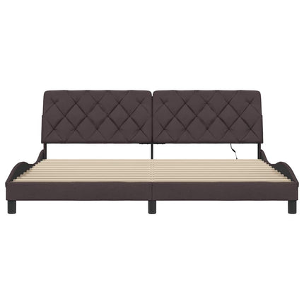 sengeramme med LED uden madras 200x200 cm stof mørkebrun