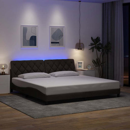 sengeramme med LED uden madras 200x200 cm stof mørkebrun