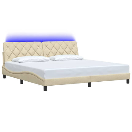sengeramme med LED uden madras 200x200 cm stof cremefarvet