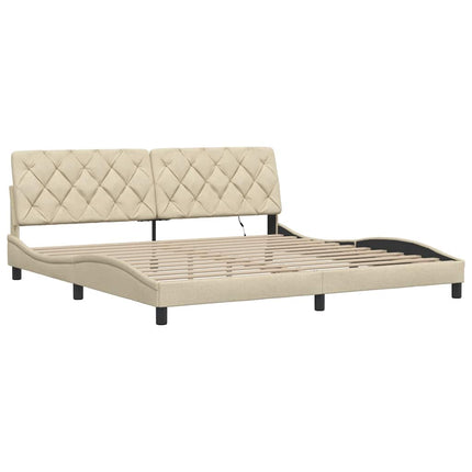 sengeramme med LED uden madras 200x200 cm stof cremefarvet