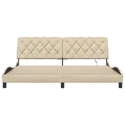 sengeramme med LED uden madras 200x200 cm stof cremefarvet