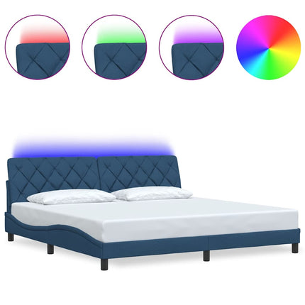 sengeramme med LED uden madras 200x200 cm stof blå