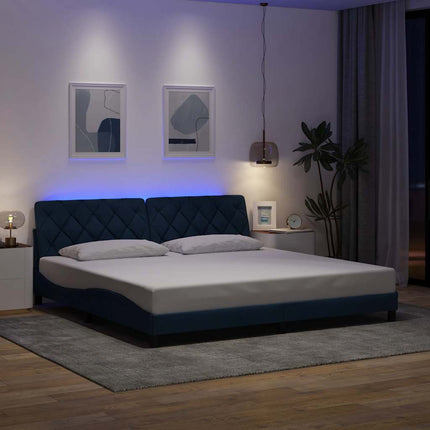 sengeramme med LED uden madras 200x200 cm stof blå