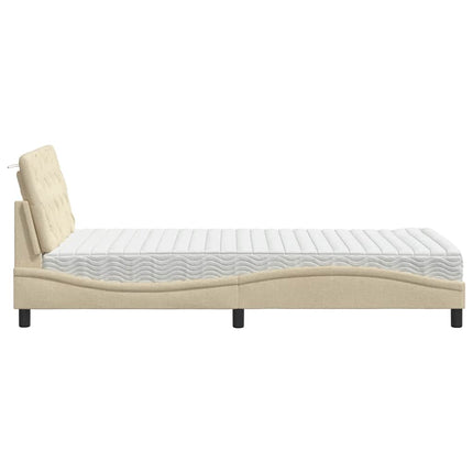 seng med madras 100x200 cm stof cremefarvet