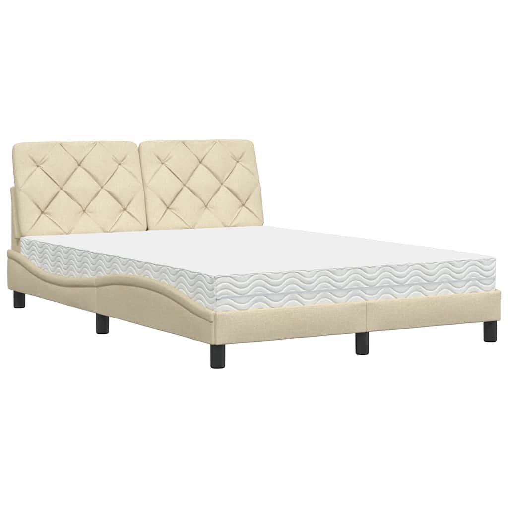 Seng med madras 140x190 cm stof cremefarvet
