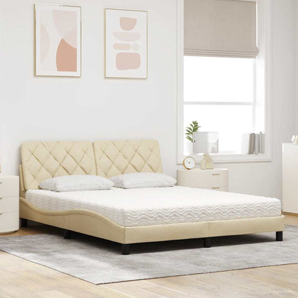 Seng med madras 160x200 cm stof cremefarvet
