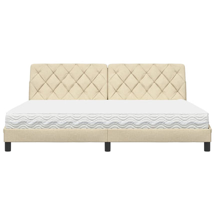 seng med madras 200x200 cm stof cremefarvet