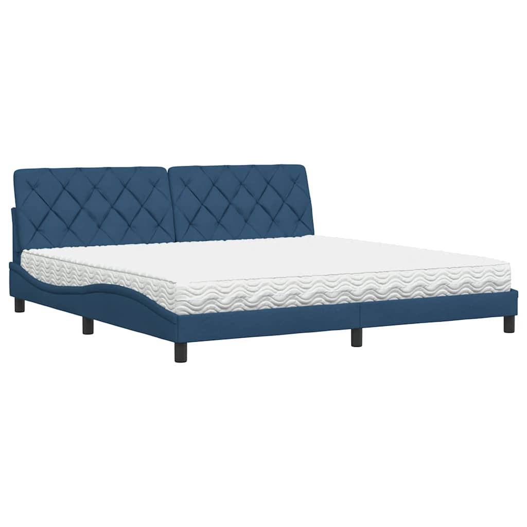 seng med madras 200x200 cm stof blå