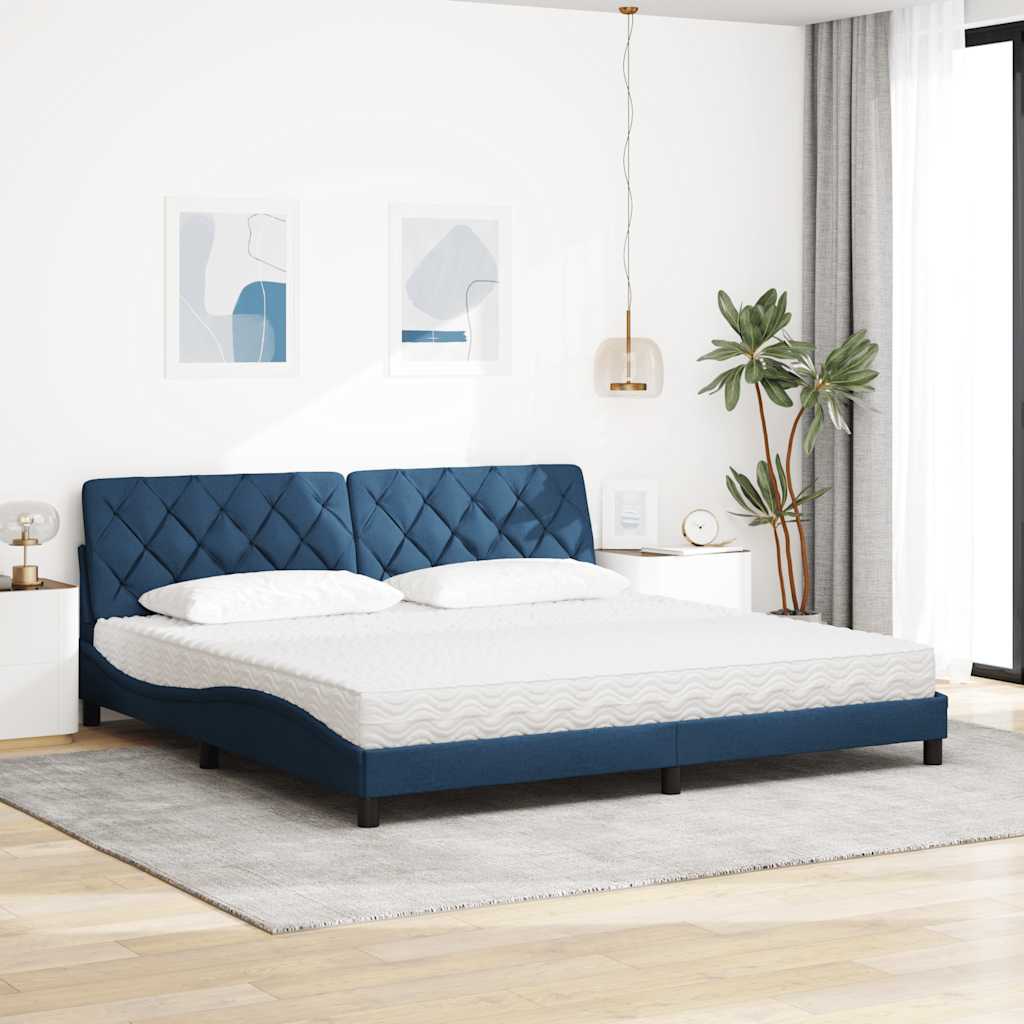 seng med madras 200x200 cm stof blå