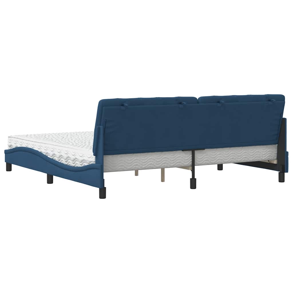 seng med madras 200x200 cm stof blå