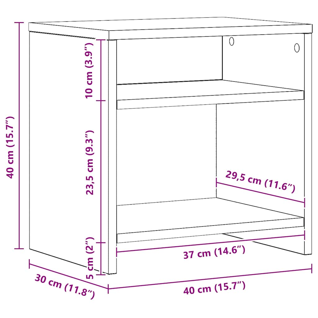 sengebord 40x30x40 cm konstrueret træ kunsteg