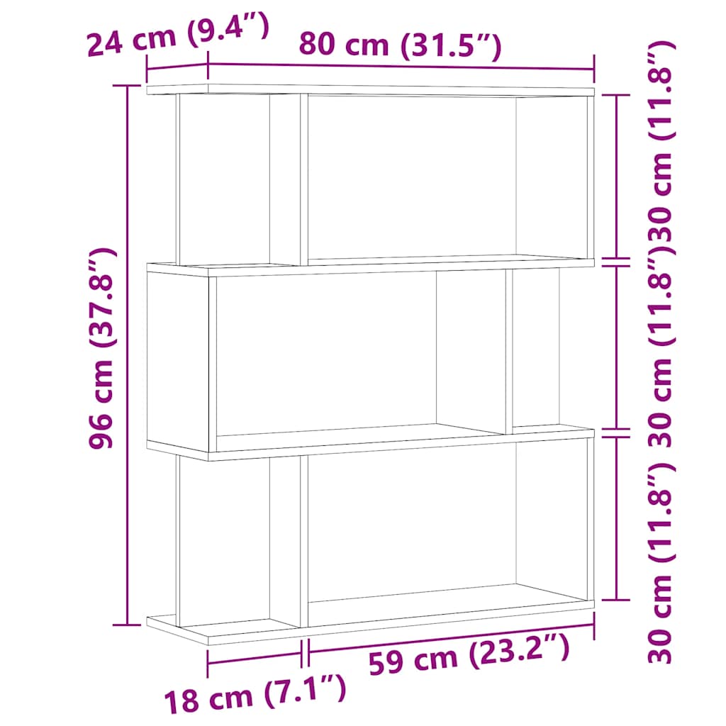 bogskab 80x24x96 cm konstrueret træ kunsteg
