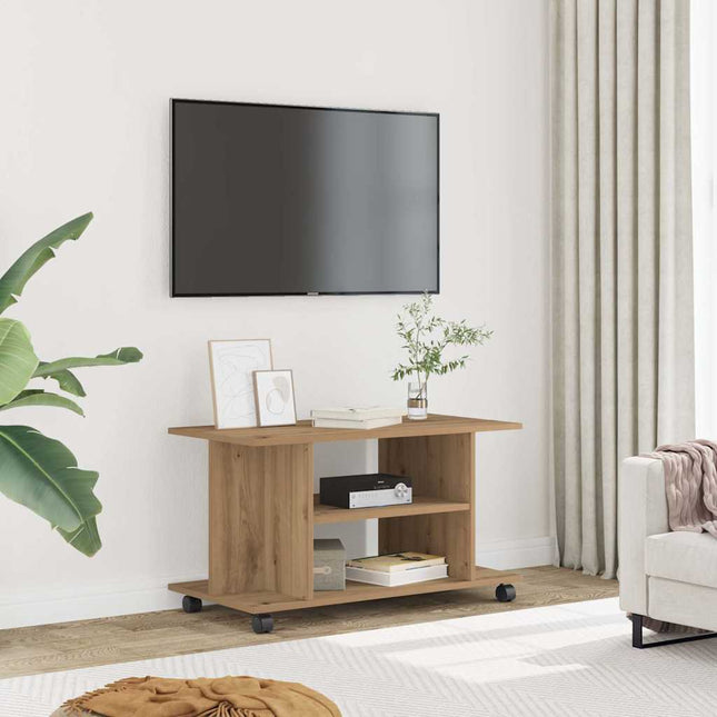tv-skab med hjul 80x40x45 cm konstrueret træ kunsteg