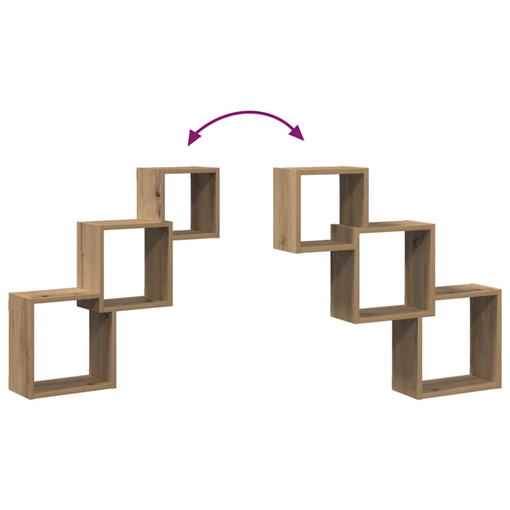 væghylder 68x15x68 cm kubeformet konstrueret træ kunsteg