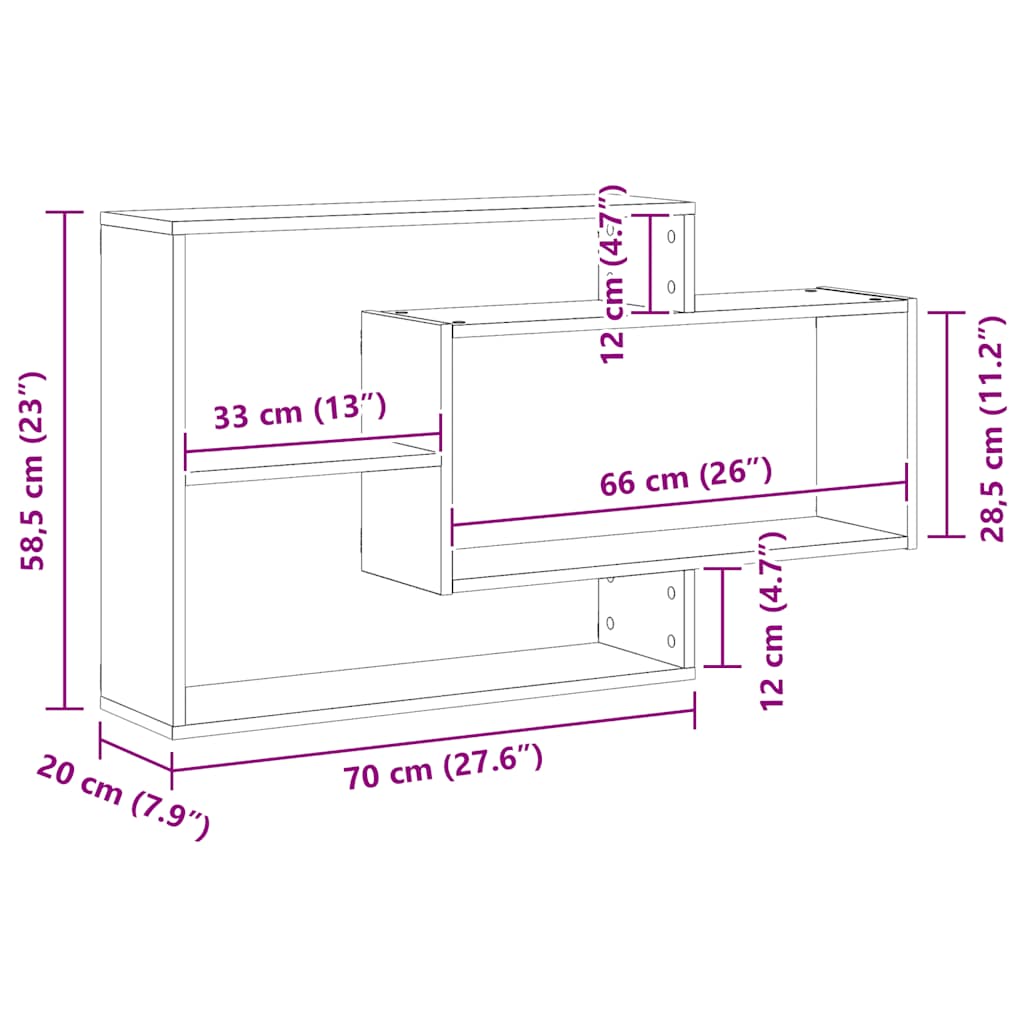 væghylde 104x20x58,5 cm konstrueret træ egetræ