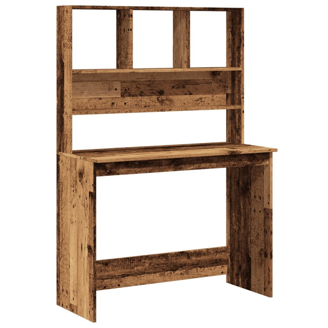 skrivebord m. hylder 102x45x148 cm konstrueret træ antikt træ