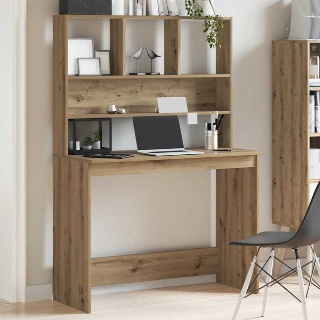 skrivebord m. hylder 102x45x148 cm konstrueret træ kunsteg