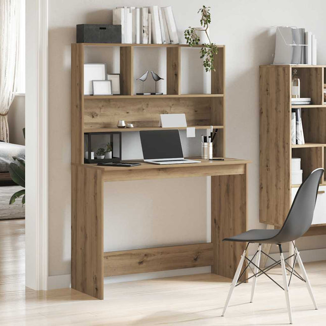 skrivebord m. hylder 102x45x148 cm konstrueret træ kunsteg